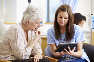 client talking with a nurse